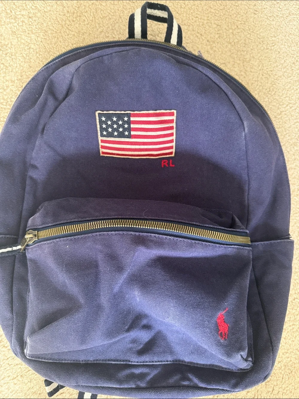 Ralph Lauren Navy Backpack with American Flag Patch